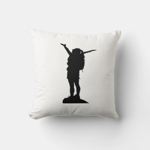 Climbing mountain girl silhouette throw pillow
