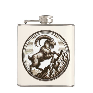 Climbing Mountain Goat Capricorn Birthday Zodiac Hip Flask