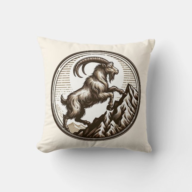 Climbing Mountain Goat Capricorn Birthday Zodiac Throw Pillow (Front)