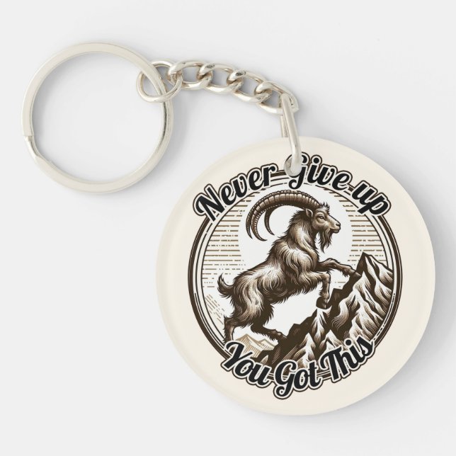 Climbing Mountain Goat Capricorn Never Give Up  Keychain (Front)