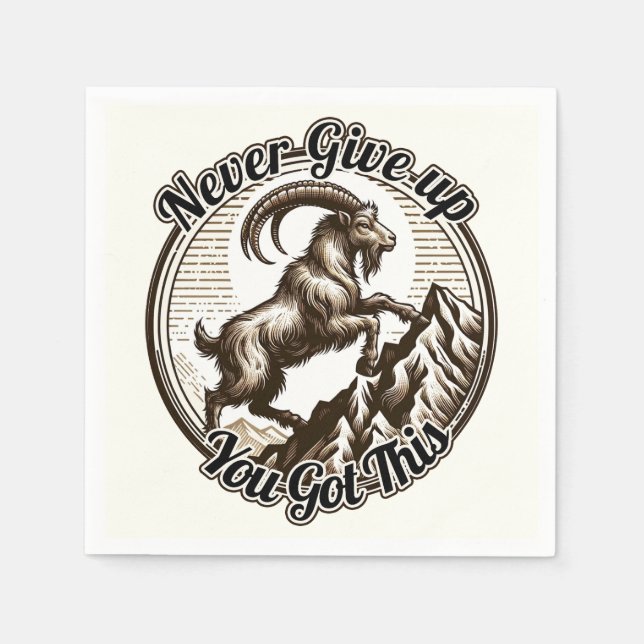 Climbing Mountain Goat Capricorn Never Give Up  Napkin (Front)