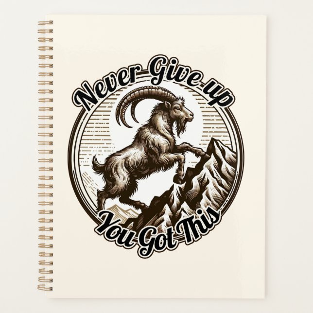Climbing Mountain Goat Capricorn Never Give Up  Planner (Front)
