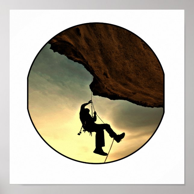 Climbing mountain man at sunset poster (Front)