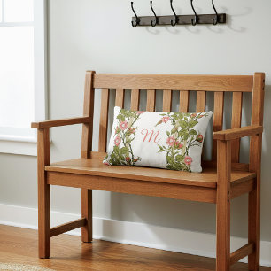 Climbing Pink Roses Trellis Monogram Lumbar Pillow