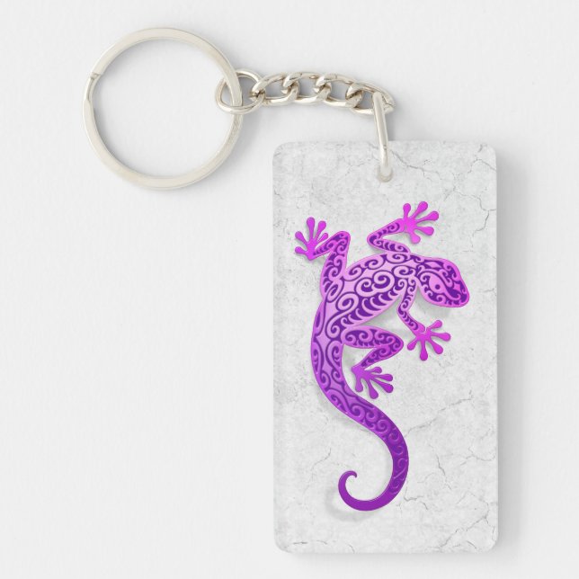 Climbing Purple Gecko on a White Wall Keychain (Front)