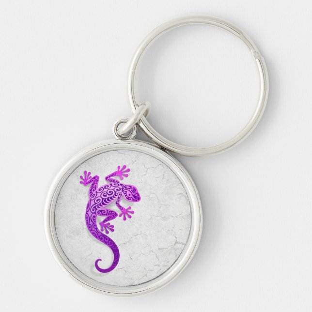 Climbing Purple Gecko on a White Wall Keychain (Front)
