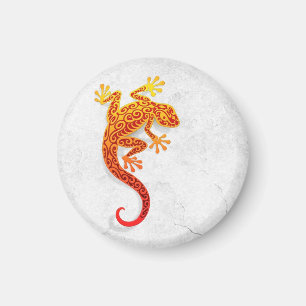 Climbing Red Gecko on a White Wall Magnet