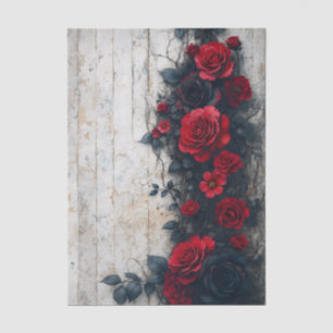 Climbing Red Roses on Rustic Wood FE5R Decoupage Tissue Paper