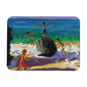 climbing rocks Porthmeor beach St Ives 2013 Magnet