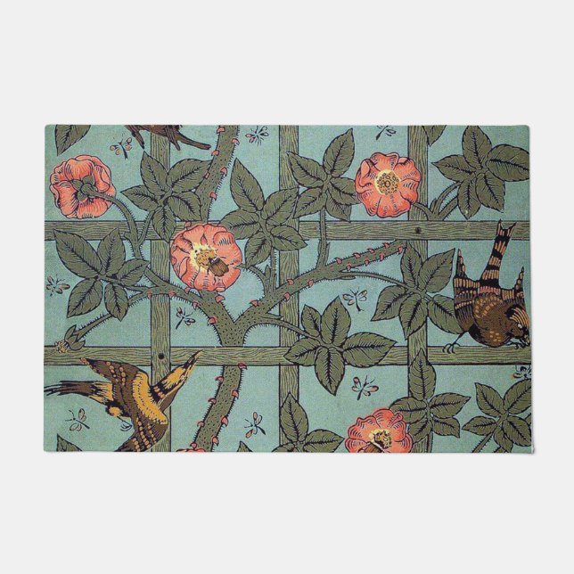 Climbing Rose & Small Bird, William Morris Doormat (Front)