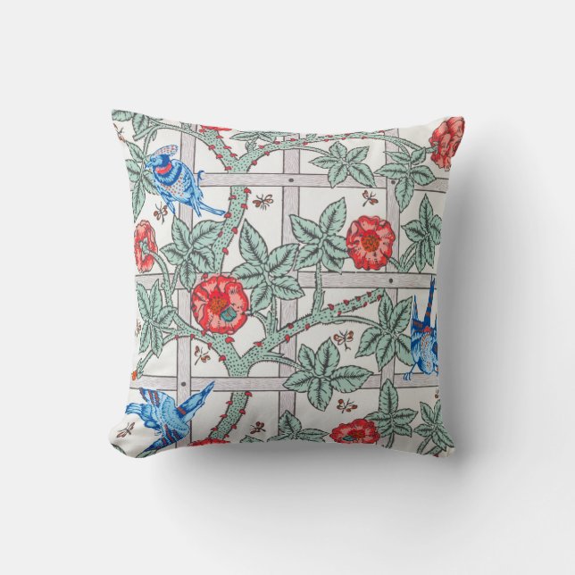 Climbing Rose & Small Bird, William Morris Throw Pillow (Front)