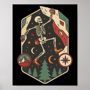 Climbing Skeleton Rock Bouldering Adventure Poster