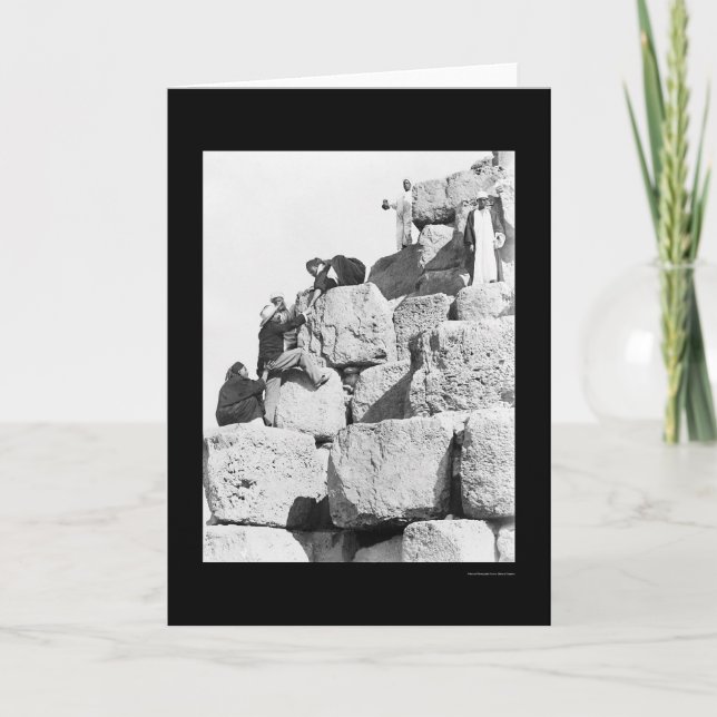 Climbing the Great Pyramid in Egypt 1870 Card (Front)