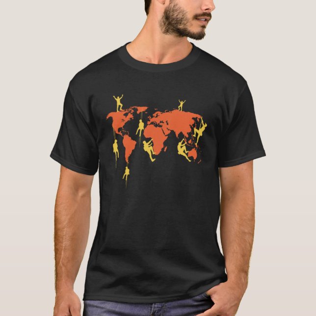Climbing The World Earth Globe Climber Boulderer T-Shirt (Front)