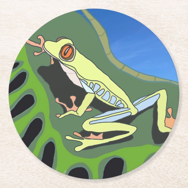 Climbing Tree Frog     Round Paper Coaster (Front)