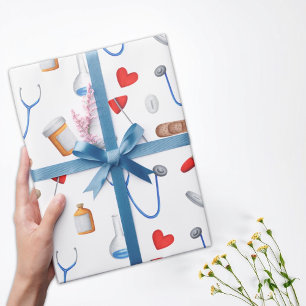 Clinic Doctor and Nurse Medical Tools Birthday Wrapping Paper