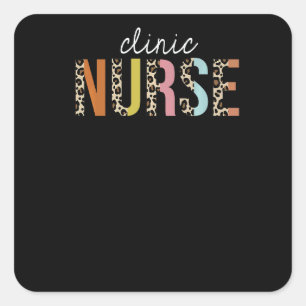 Clinic Nurse Leopard Print Registered RN Nursing L Square Sticker