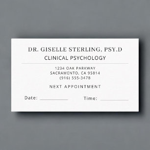 Clinical Psychologist Doctor Appointment Card