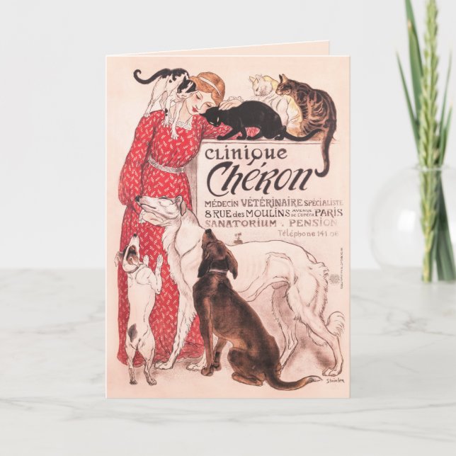 Clinique Cheron Vintage Dog Cat Steinlen Poster Card (Front)