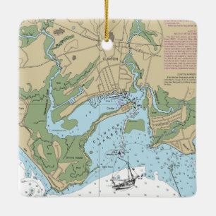 Clinton CT Nautical Chart Ceramic Ornament