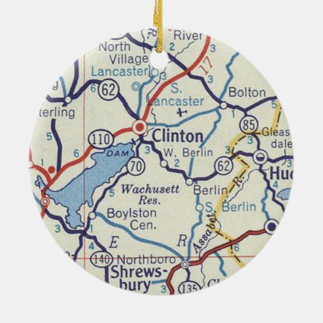 Clinton MA Vintage Map Ceramic Ornament (Back)