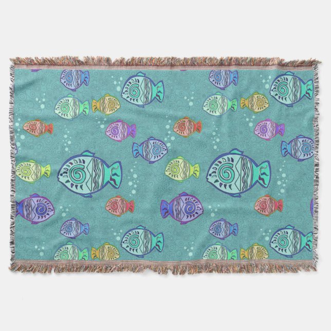 Clip Art Fish Pattern + your ideas Throw Blanket (Front)