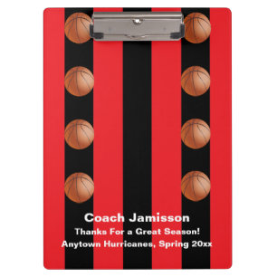 Clipboard, Black and Red Stripe, Basketball Coach Clipboard