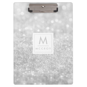 Clipboard - Silver Glitter Initial Name