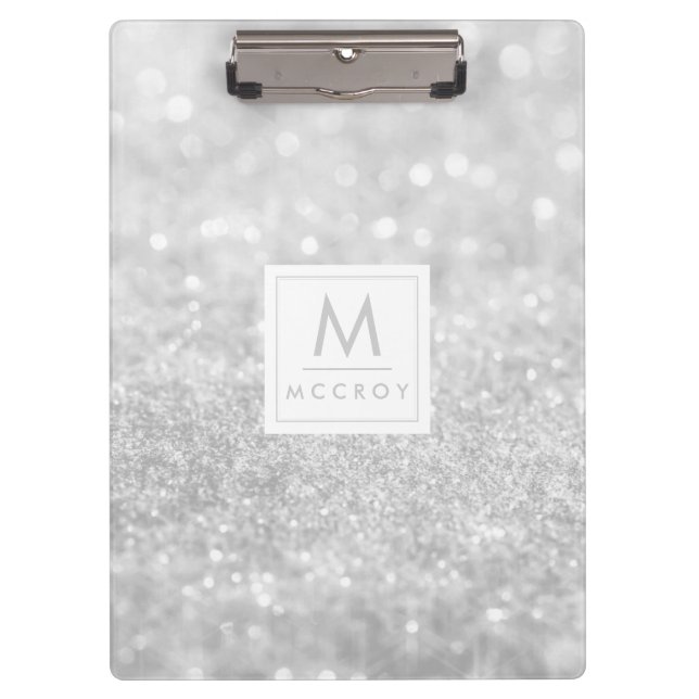 Clipboard - Silver Glitter Initial Name (Front)