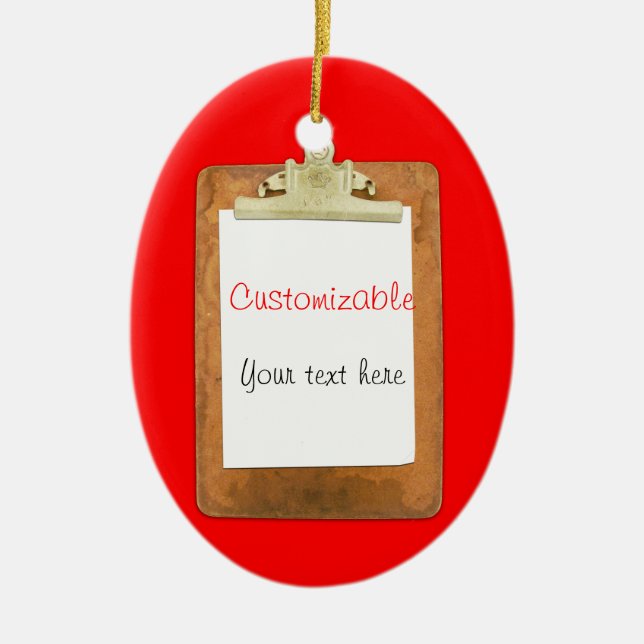 Clipboard with Plain White Paper Ceramic Ornament (Front)