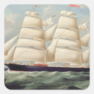 Clipper Barque 'Clendovey' (oil on canvas) Square Sticker