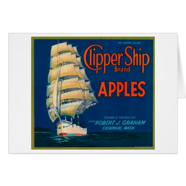 Clipper Ship Apple Label (green) - Cashmere, WA (Front Horizontal)