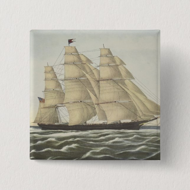 Clipper Ship, Flying Cloud 2 Inch Square Button (Front)