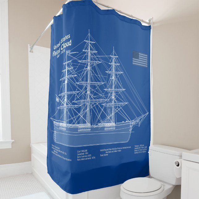 Clipper Ship Flying Cloud - Blueprint ABD (Clipper Ship Flying Cloud - Blueprint ABD. Shower Curtain)
