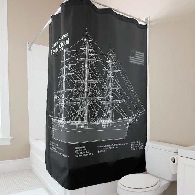 Clipper Ship Flying Cloud - Blueprint PD (Clipper Ship Flying Cloud - Blueprint PD. Shower Curtain)