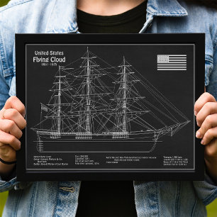 Clipper Ship Flying Cloud - Blueprint PD Photo Print