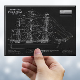 Clipper Ship Flying Cloud - Blueprint PD Postcard