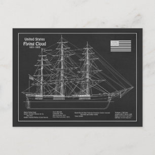Clipper Ship Flying Cloud - Blueprint PD Postcard