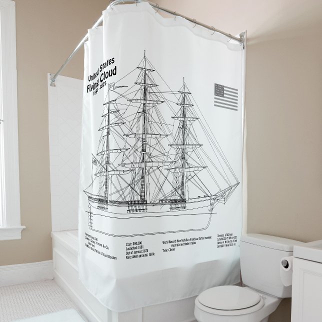 Clipper Ship Flying Cloud - Ship Blueprint BD (Clipper Ship Flying Cloud - Ship Blueprint BD. Shower Curtain)