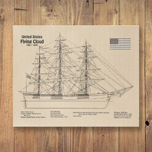 Clipper Ship Flying Cloud - Ship Blueprint SD Jigsaw Puzzle