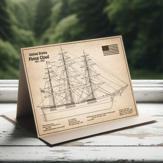 Clipper Ship Flying Cloud - Ship Blueprint SD Thank You Card (Clipper Ship Flying Cloud - Ship Blueprint SD. Thank You Card)