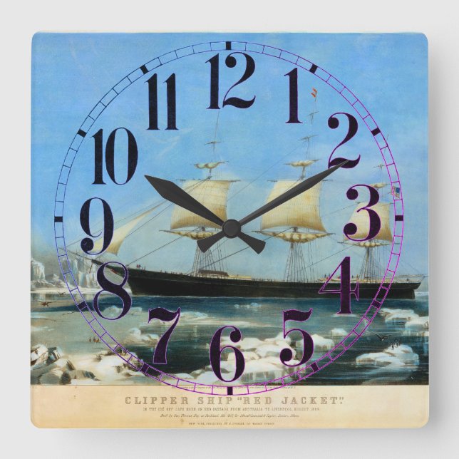 Clipper Ship Red Jacket 1854 Square Wall Clock (Front)