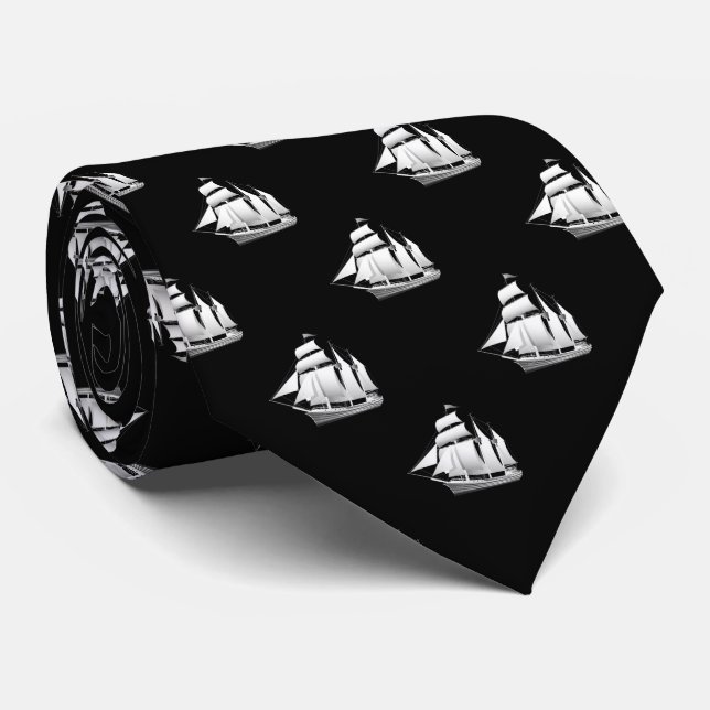Clipper Ships On Black Tie (Rolled)