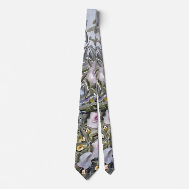 Clitoria Plant Watercolor, Dad Tie (Front)