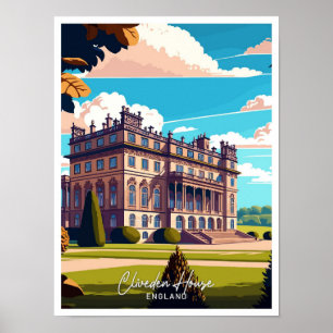 Cliveden House England Travel Vintage Illustration Poster