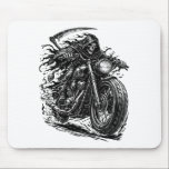 Cloaked Reaper Chopper Rider  Mouse Pad<br><div class="desc">A dark and powerful illustration featuring the Grim Reaper riding a rugged vintage motorcycle. With a flowing cloak and towering scythe,  the skeletal rider speeds forward like a ghost of the open road.</div>