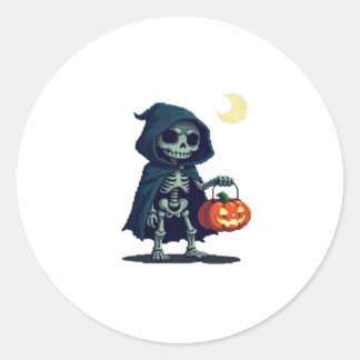 cloaked skeleton of halloween classic round sticker