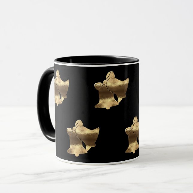 Cloches de Noël Motif noir et or Elegance Mug (Devant gauche)
