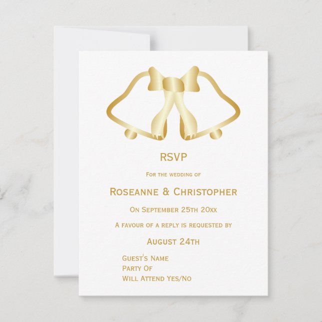 Cloches Et Ruban De Cartes RSVP Gold Wedding (Devant)