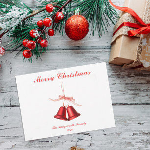 Cloches rouges avec Joyeux Noël carte à plat